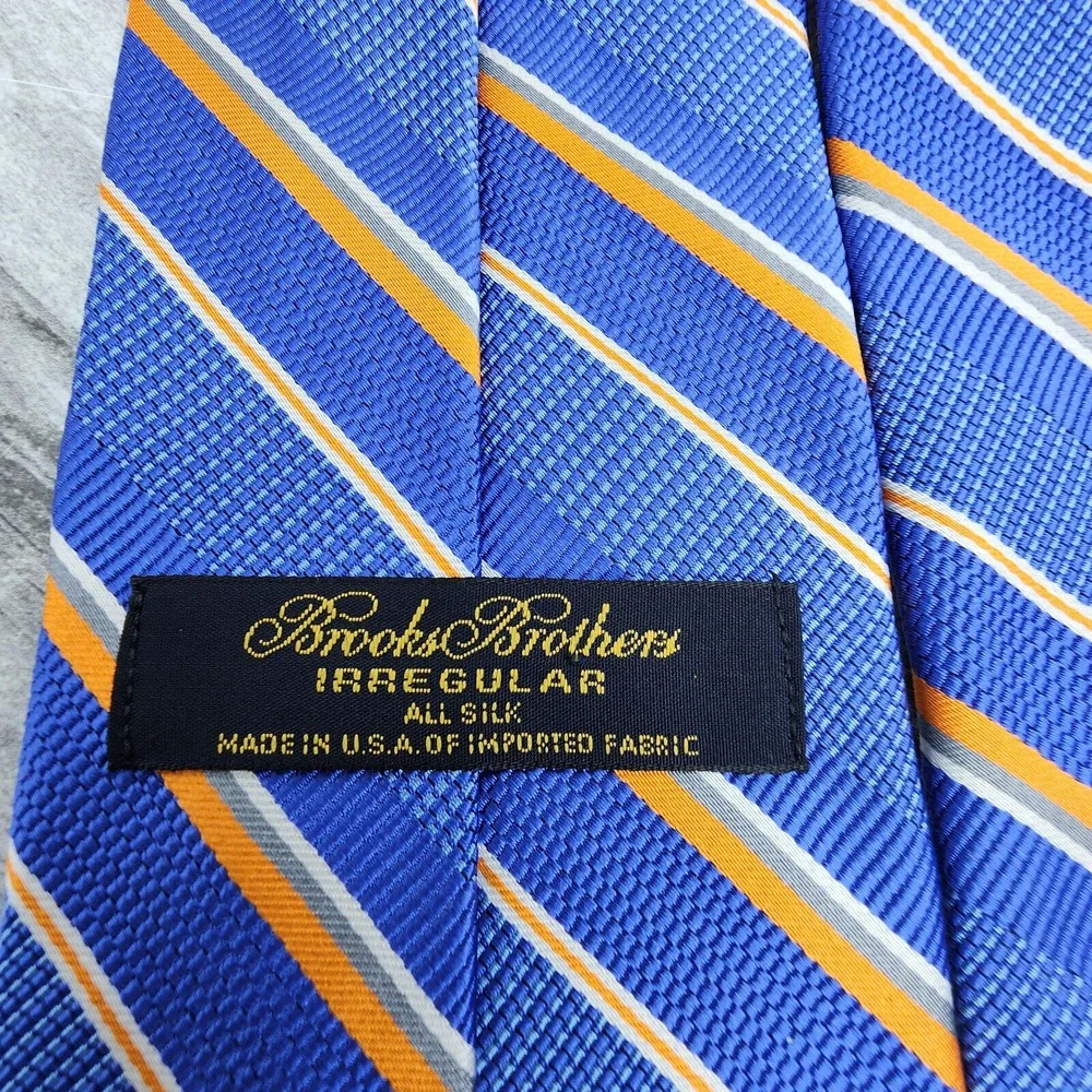 Brooks Brothers Irregular Silk Necktie Blue Orange‎ Striped Woven Men's Tie USA